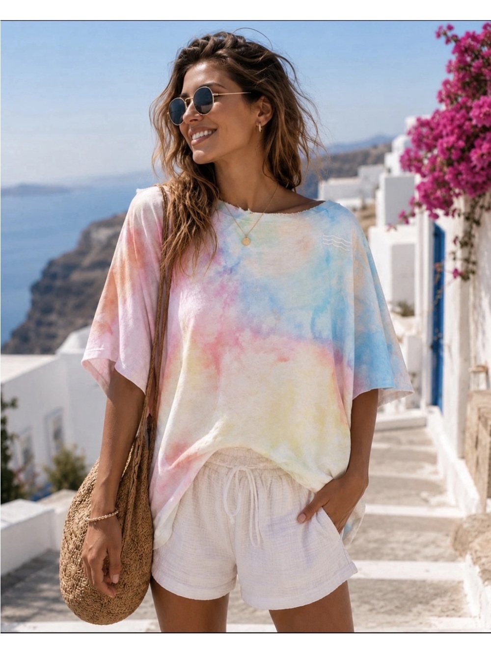 Sol Angeles Watercolor Slouch Pullover Size Small